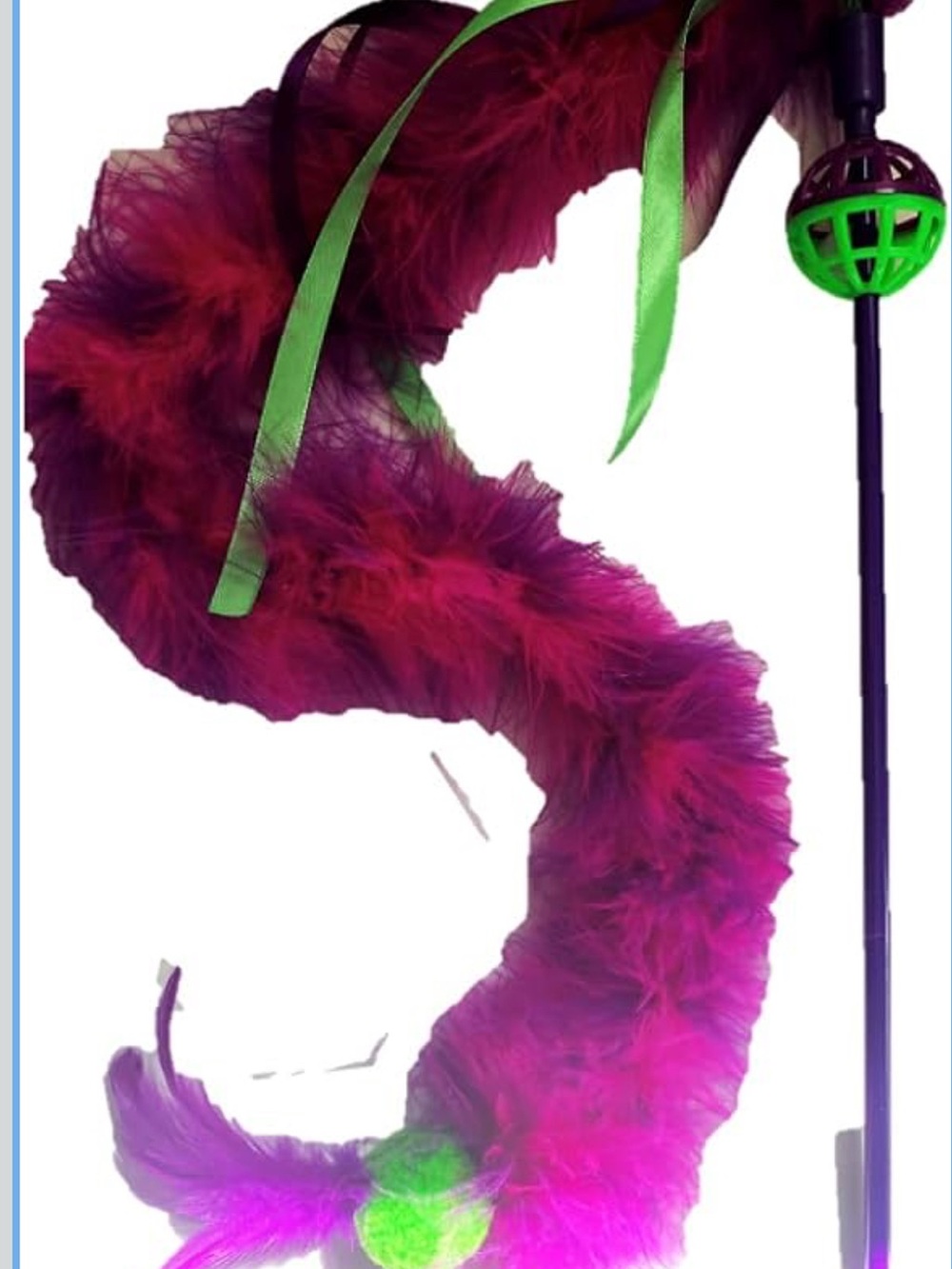 Vibrant Feathered Cat Teaser in Magenta with Green Pom